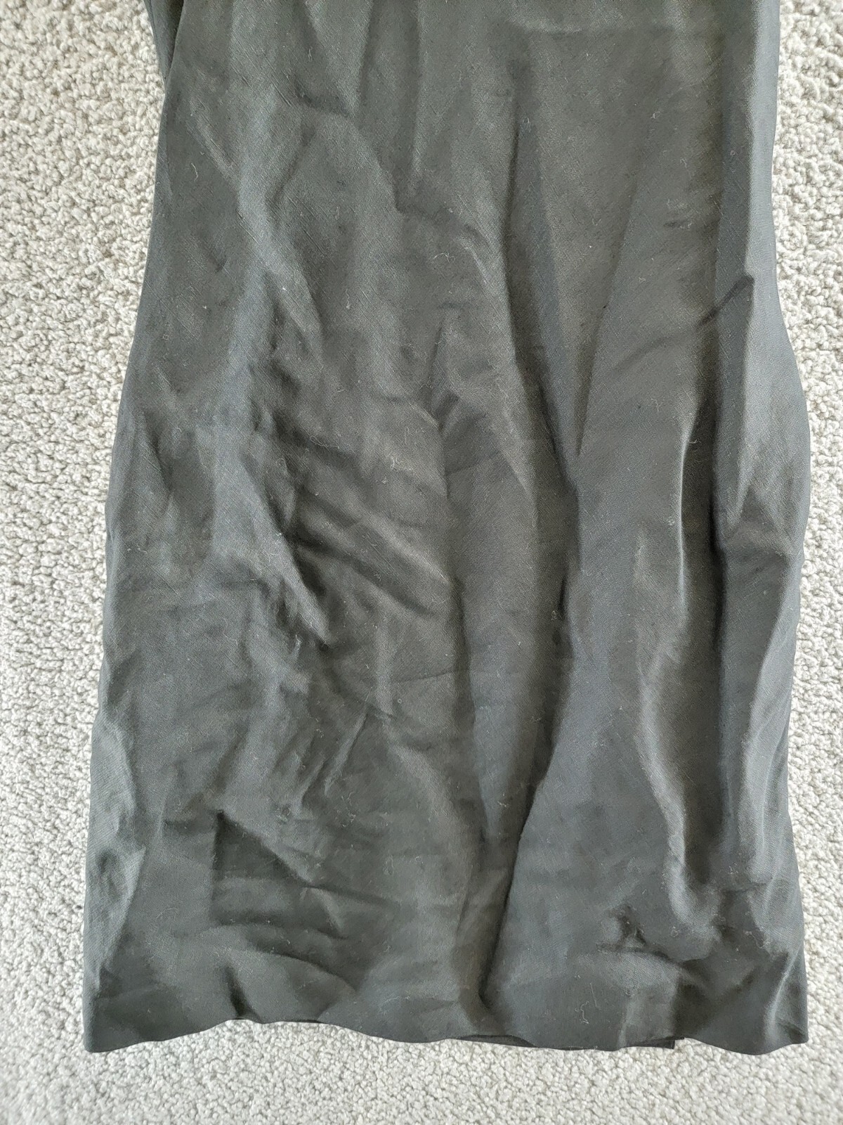 Pre-owned Theory Linen Side Pleat Mini Dress Womens 8 Black Straight Neck Side Zip Closure