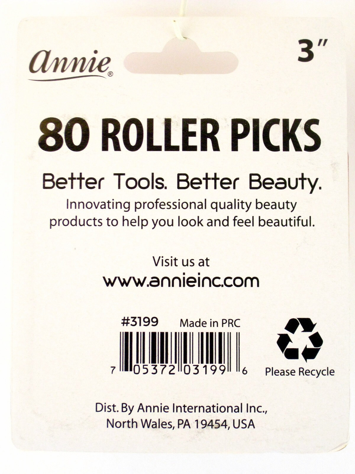 ANNIE PLASTIC 3" ROLLER HAIR PINS - 80 PCS.  (03199)