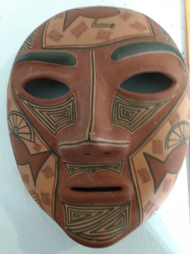 Tribal Indian Clay Mask, Hand made Pottery Mask, Venezuela Vintage, Nice Art