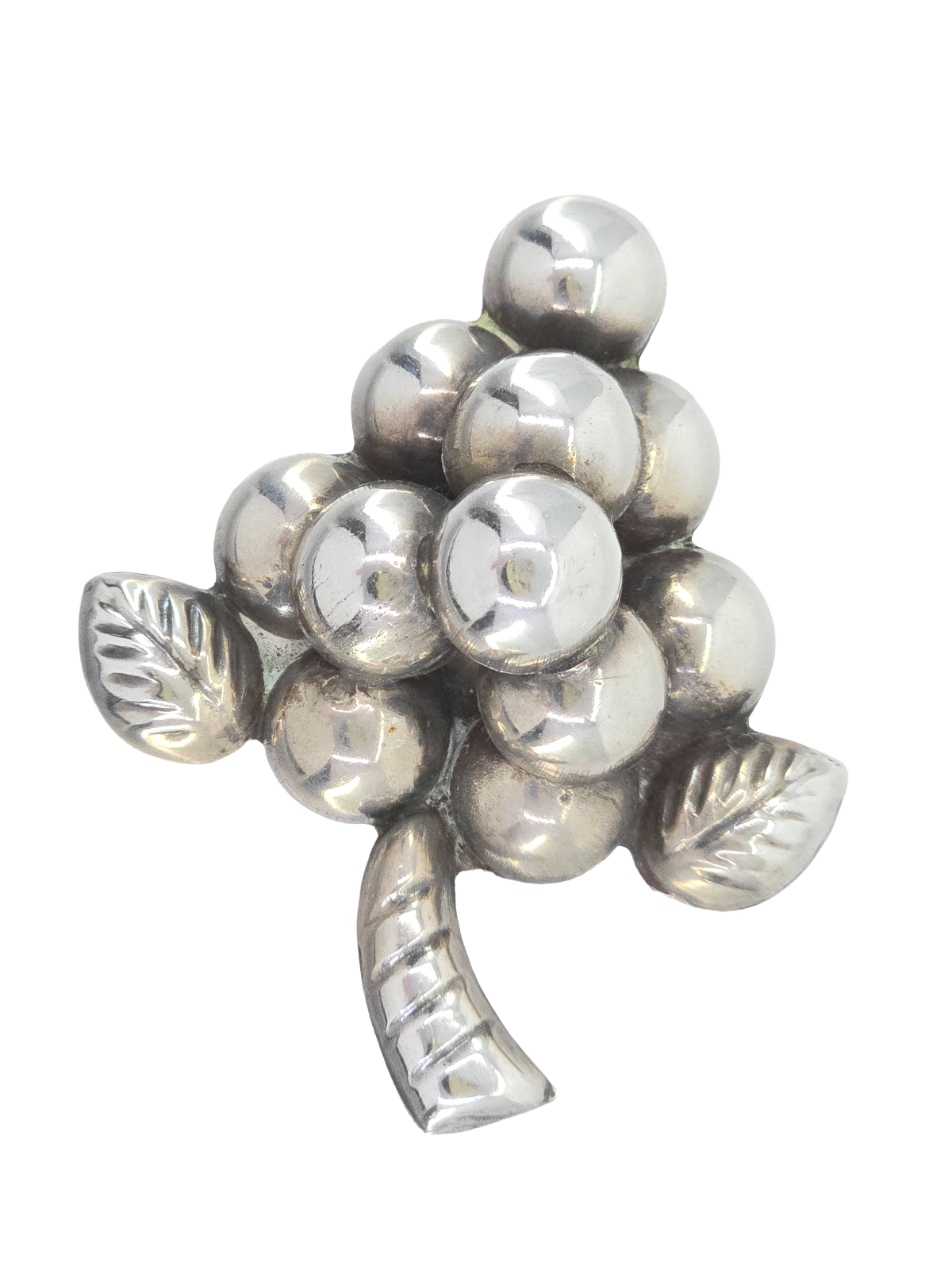 VINTAGE 925 MEXICAN STERLING SILVER GRAPE BUNCH PIN BROOCH ~ 2.5 inch / 15.7 g