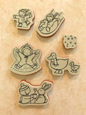 STAMPIN UP  WONDERFUL WINTERLAND RUBBER STAMP SET - ASSEMBLED - WINTER CHILDREN