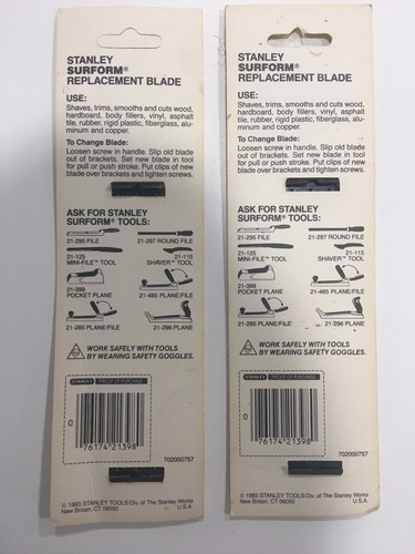 PAIR(2) STANLEY SURFORM REPLACEMENT BLADE 21-398 POCKET PLANE-5.5 FLAT-FINE CUT