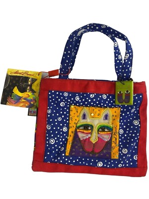 Laurel Burch Tribal Cats Mini Tote w/ Wood Charm by Bag Sun n Sand 14'' x 10''
