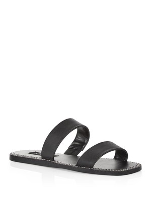 

AQUA Женские черные кожаные шлепанцы с квадратным носком и заклепками 7,5 м, Черный, AQ-GLOW