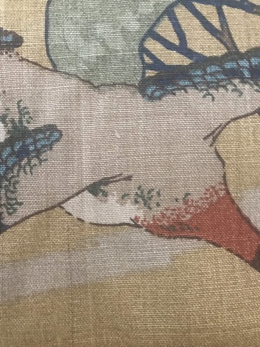 MULBERRY FLYING DUCKS Lined Linen Camel, Blue, Green Linen Fabric 7.5 Yds