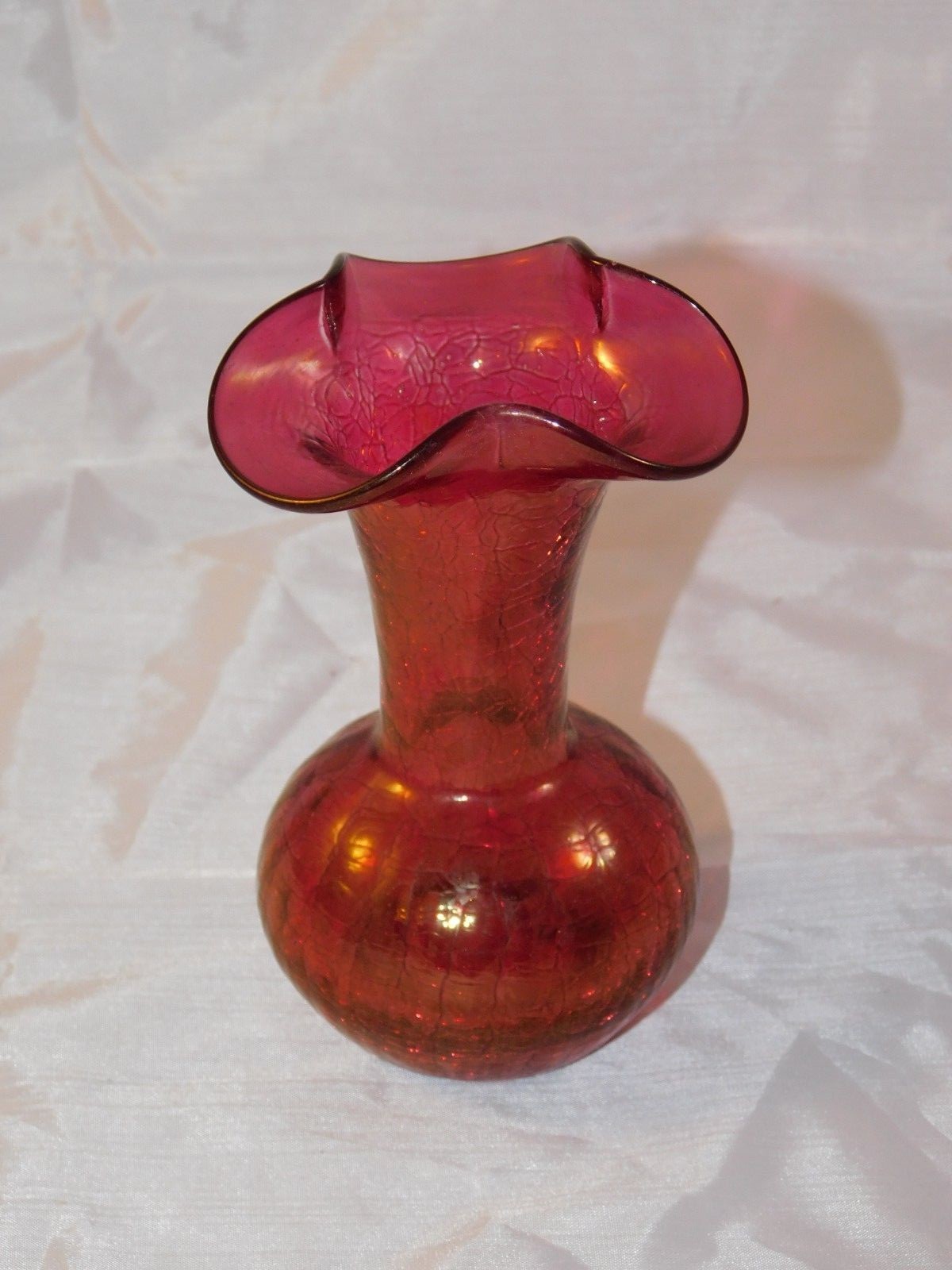 Hand Blown Cranberry Crackle Glass Small  Bud Vase