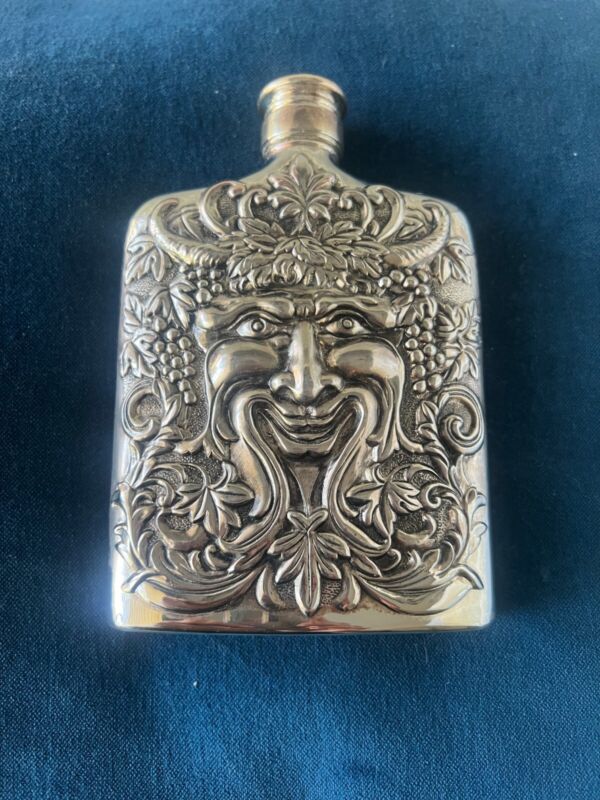 Godinger Bacchus Silver Plated Vintage Flask 