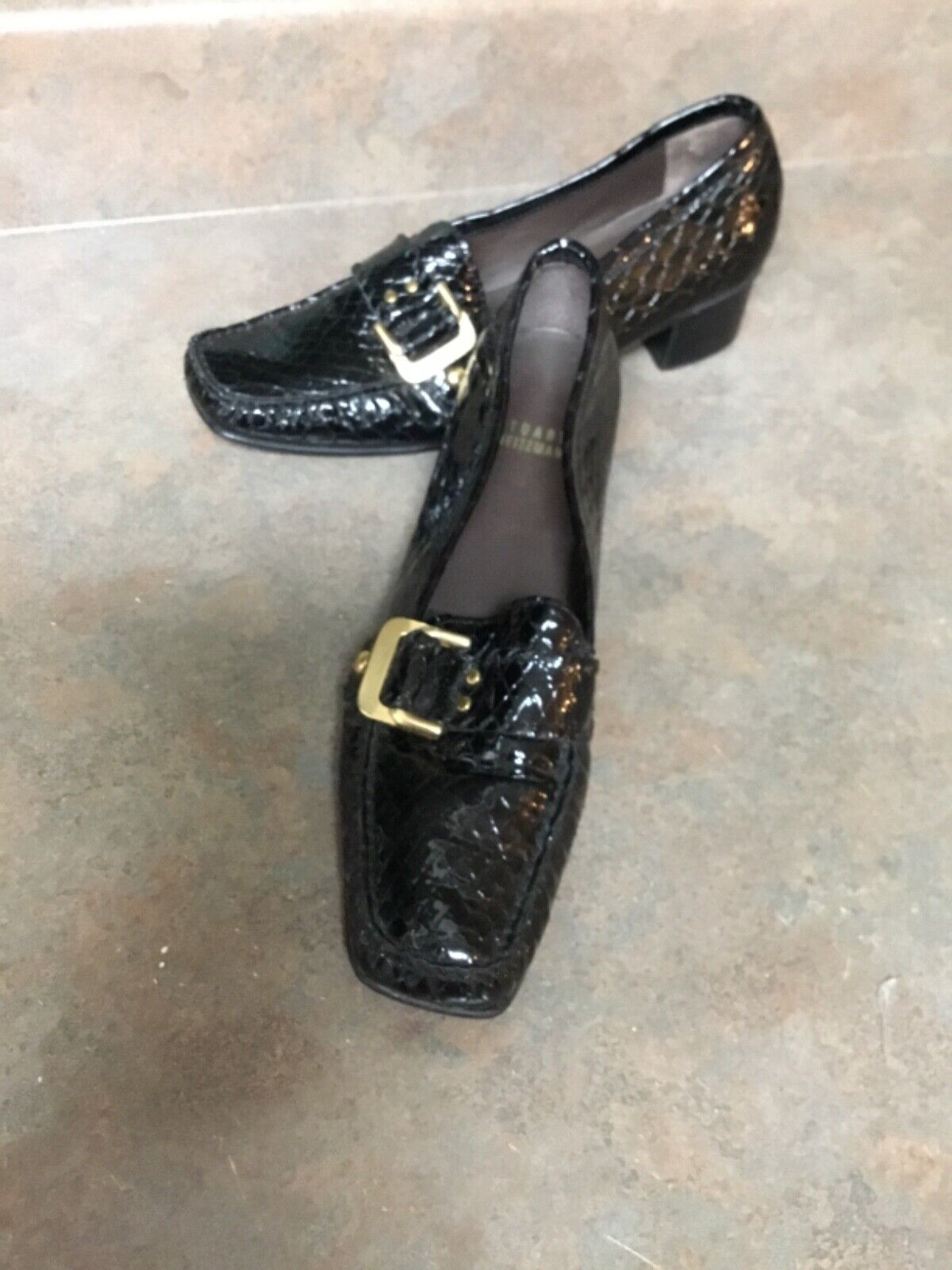 STUART WEITZMAN Black Croc Embossed Leather Loafers Shoes STUART WEITZMAN Black Croc Embossed Leather Loafers Shoes