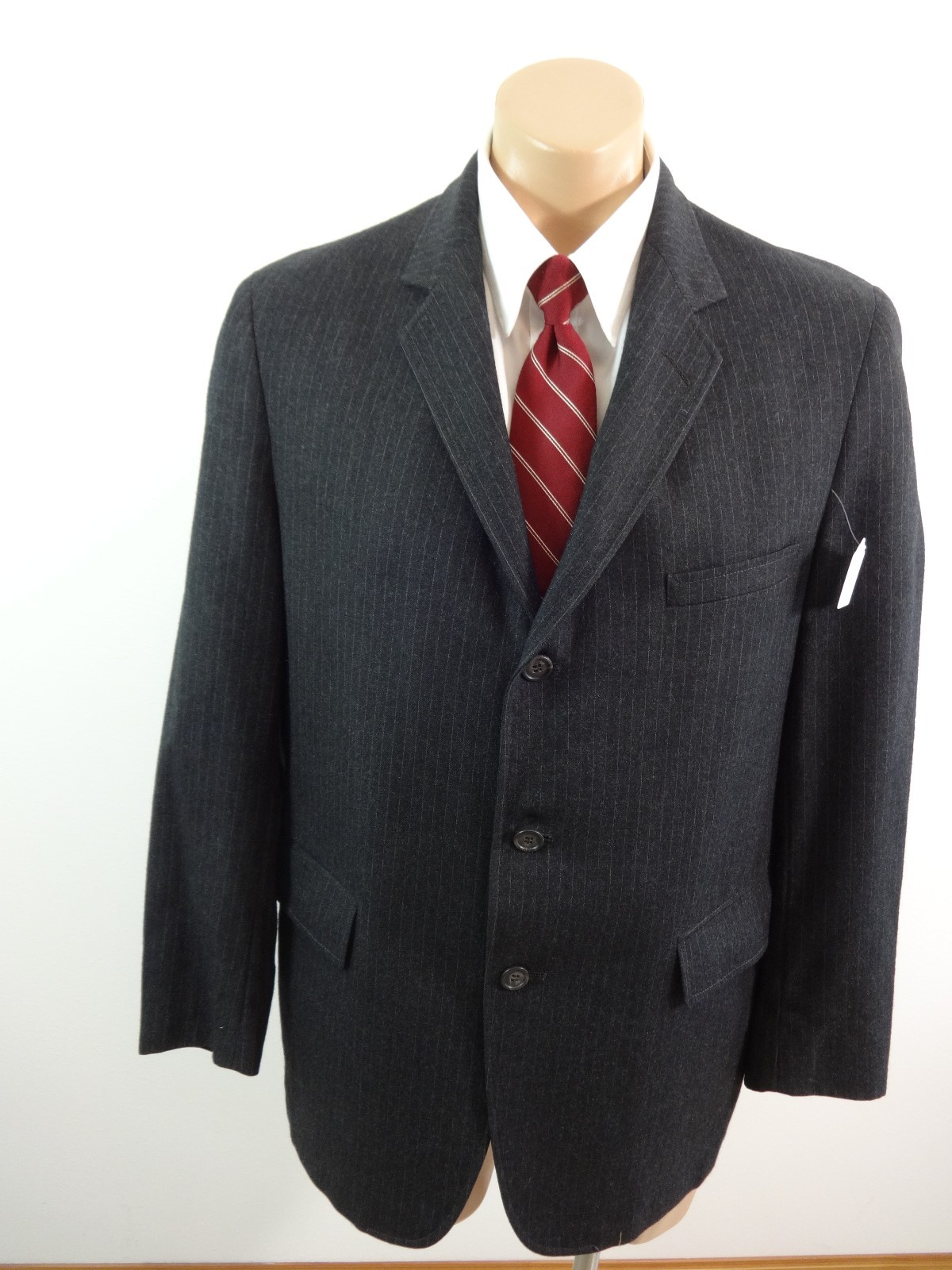 AMERICAN CRAFTSMAN MENS CHARCOAL PINSTRIPE WOOL SUIT JACKET SPORT COAT
