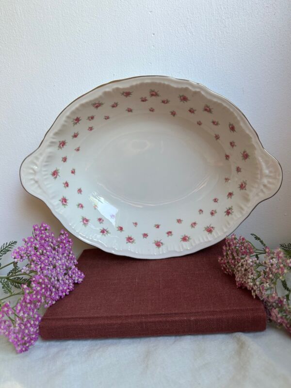 Theodore Haviland Ny Serving Bowl Side Dish 10 In X 7 In Tiny Pink Roses Vintage