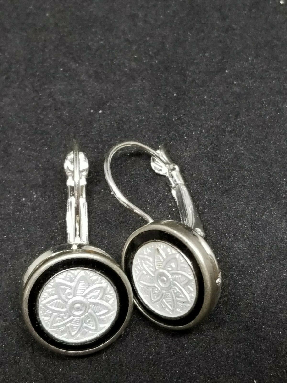 Antique Guilloche Earrings in SP lever back finding