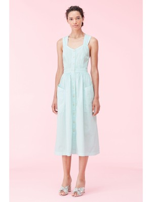 

LA VIE BY REBECCA TAYLOR Женское голубое платье миди с перекрестным плетением и завязками на спине, Light blue