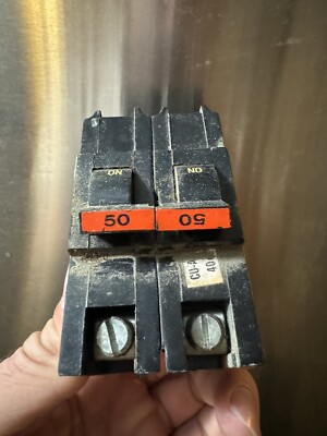 FPE Federal Pacific, 2-pole 50 Amp breaker.  NA250 stab n lock red