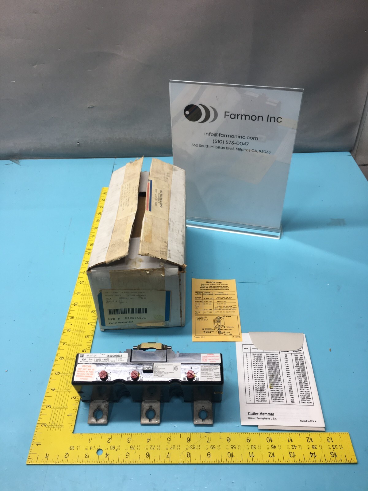 AMAT 0680-01247 CB MAG THERM 3P 600 VAC 400A TRIP UNIT,2602D98G32, 145209