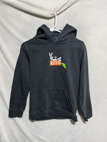 Kith Looney Tunes Childrens Boys Hoodie Solid Black Cotton Size 12