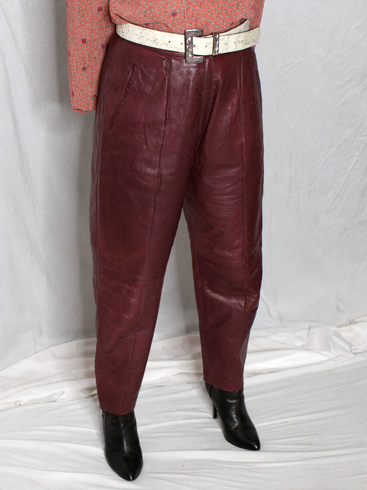 Womens Leather Trouser Pants Red 46-S-M SOFT Lambskin Plum
