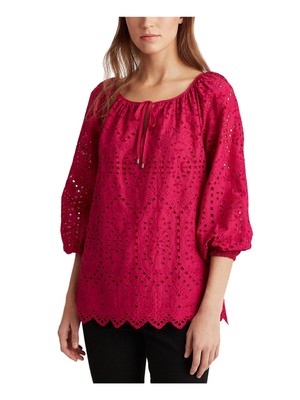 

LAUREN RALPH LAUREN Женский розовый топ с круглым вырезом и рукавами 3/4