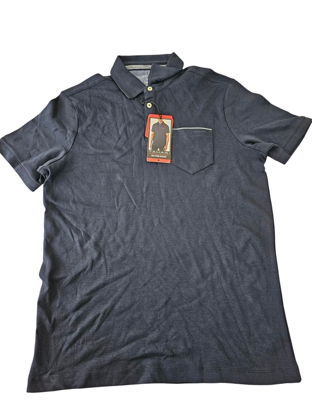 Tahari Mens Fine Cotton Interlock Short Sleeve Polo Shirt - MEDIUM - BLUE
