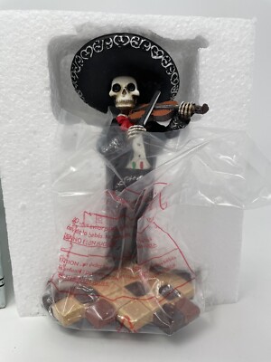 Male Skeleton Skull Black Mariachi Band Violin Statue 5.5'' height by Summit