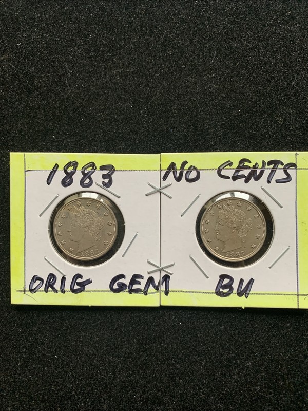 2 PC LOT 1883 NO CENTS LIBERTY  V NICKELS