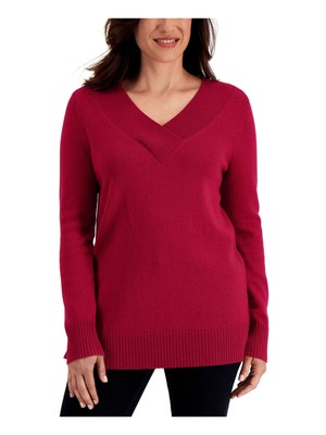 

Женский бордовый свитер KAREN SCOTT в рубчик с длинными рукавами и V-образным вырезом, Burgundy