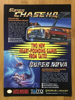 1993 Super Chase H.Q. / Super Nova SNES Vintage Print Ad/Poster Nintendo Retro