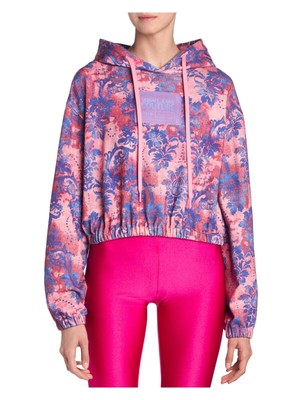 

VERSACE JEANS COUTURE Женский розовый топ с капюшоном и длинными рукавами с принтом