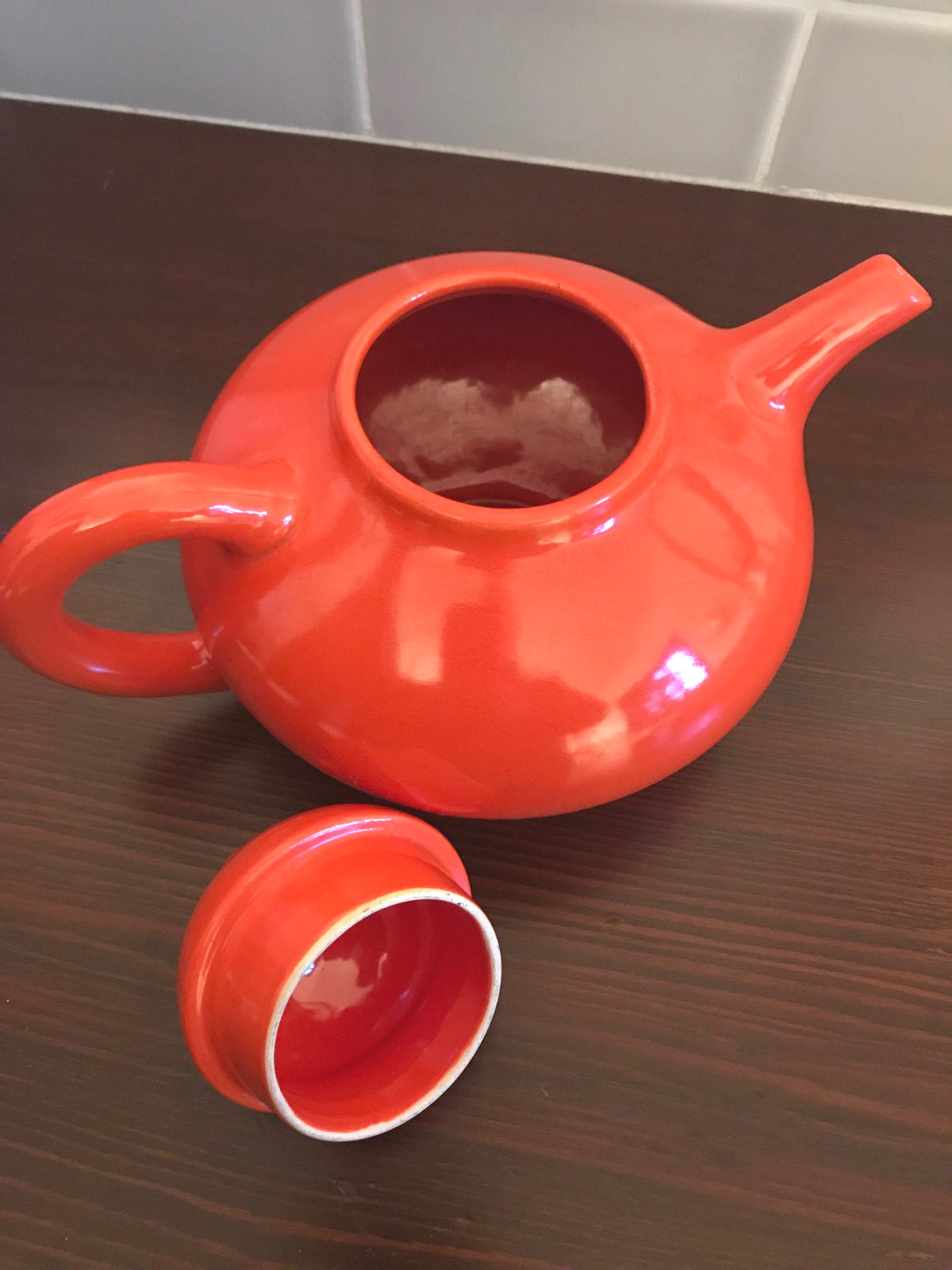 Gladding McBean Deco / Arts & Crafts Flame Orange Southwest Tea Pot