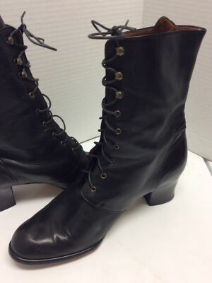 Seoto Mericci  women's Italian black leather block heel  Tie ankle boots 7.5 M