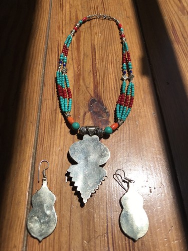 925 Sterling Silver Turquoise Necklace And Earring Set