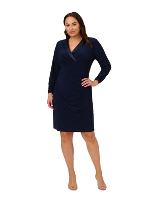 ADRIANNA PAPELL Womens Navy Lined Long Sleeve Sheath Dress Plus 22W