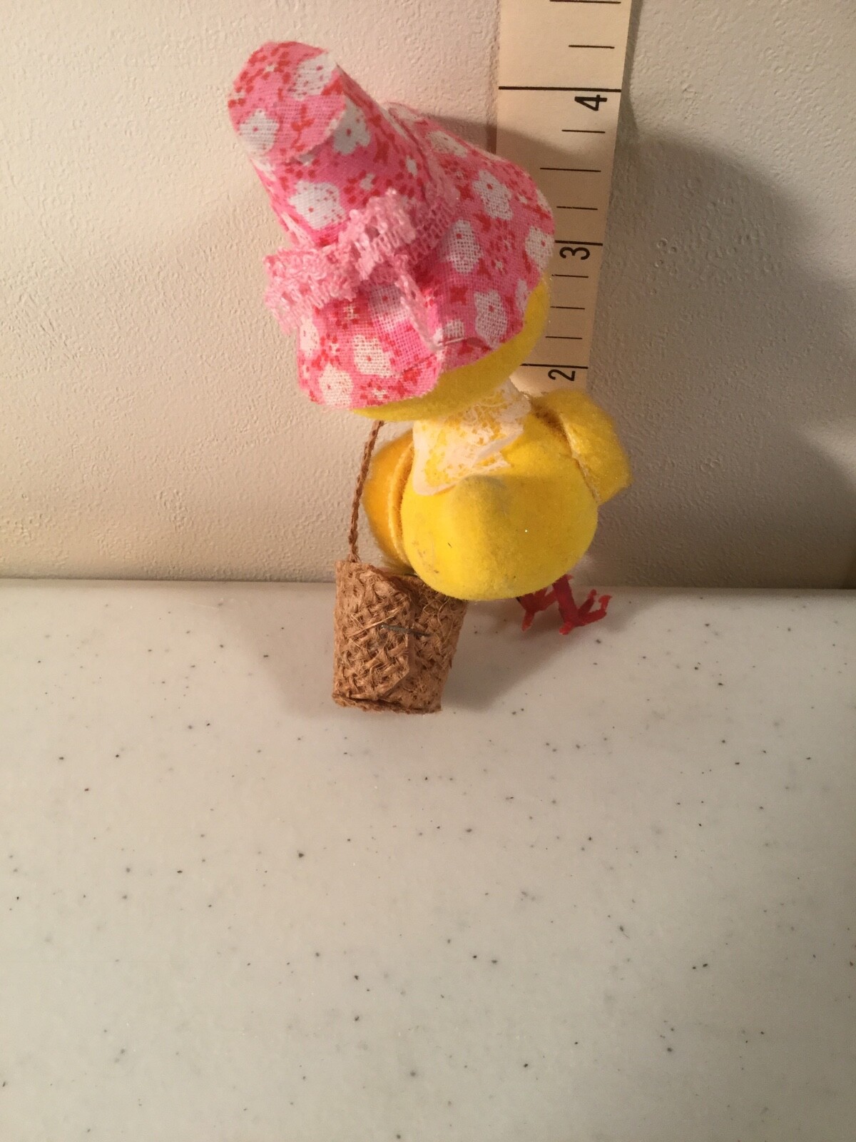 Vintage Chick with Pink Easter Hat Woven Easter Basket 2 Eggs Blue and Pin