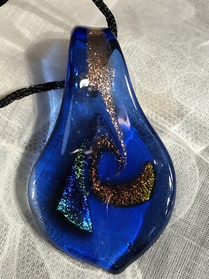 Hand Crafted Blue Art Glass Pendant Necklace Jewelry Z-31