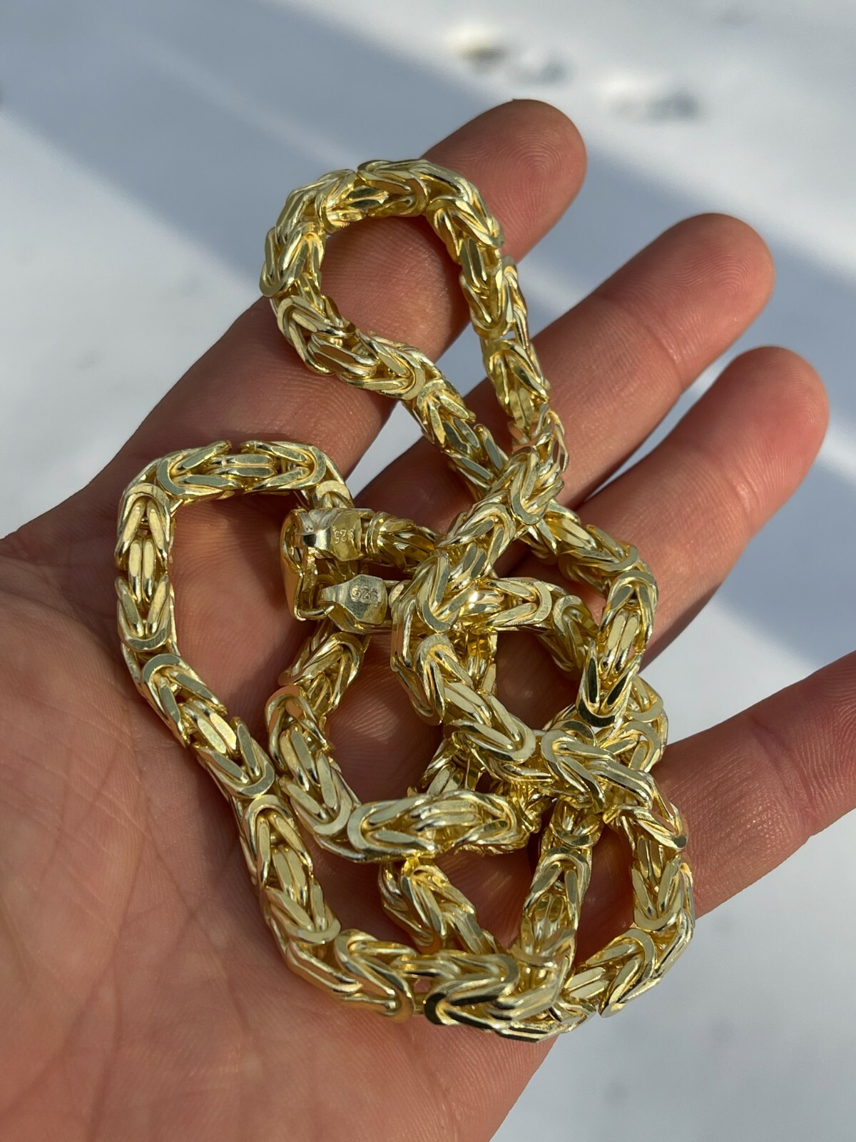 Pre-owned Silver Men's Byzantine Chain Real Solid 925 Sterling  14k Gold Plated 6mm 18"-30"