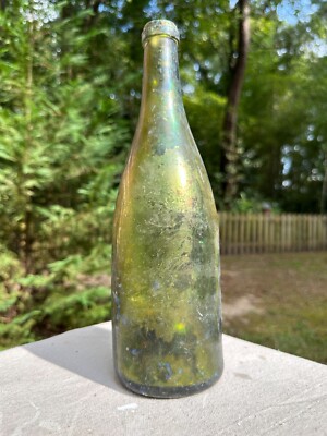  Antique - 1800's Unmarked WINE CHAMPAGNE Puck Bottom Bottle 12'' Tall  1472