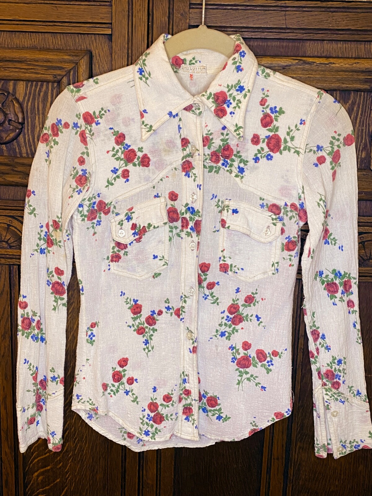 トップス Made in USA 1970's~ FARAH western shirt Vintage Made In Heaven Floral Embroidery Pearl Snap Western