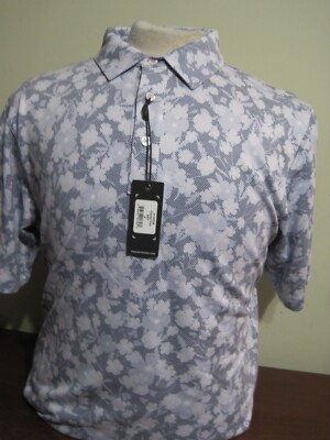 Straight Down Wailea Mens Blue Floral Multi Medium Golf Polo Shirt NEW NWT