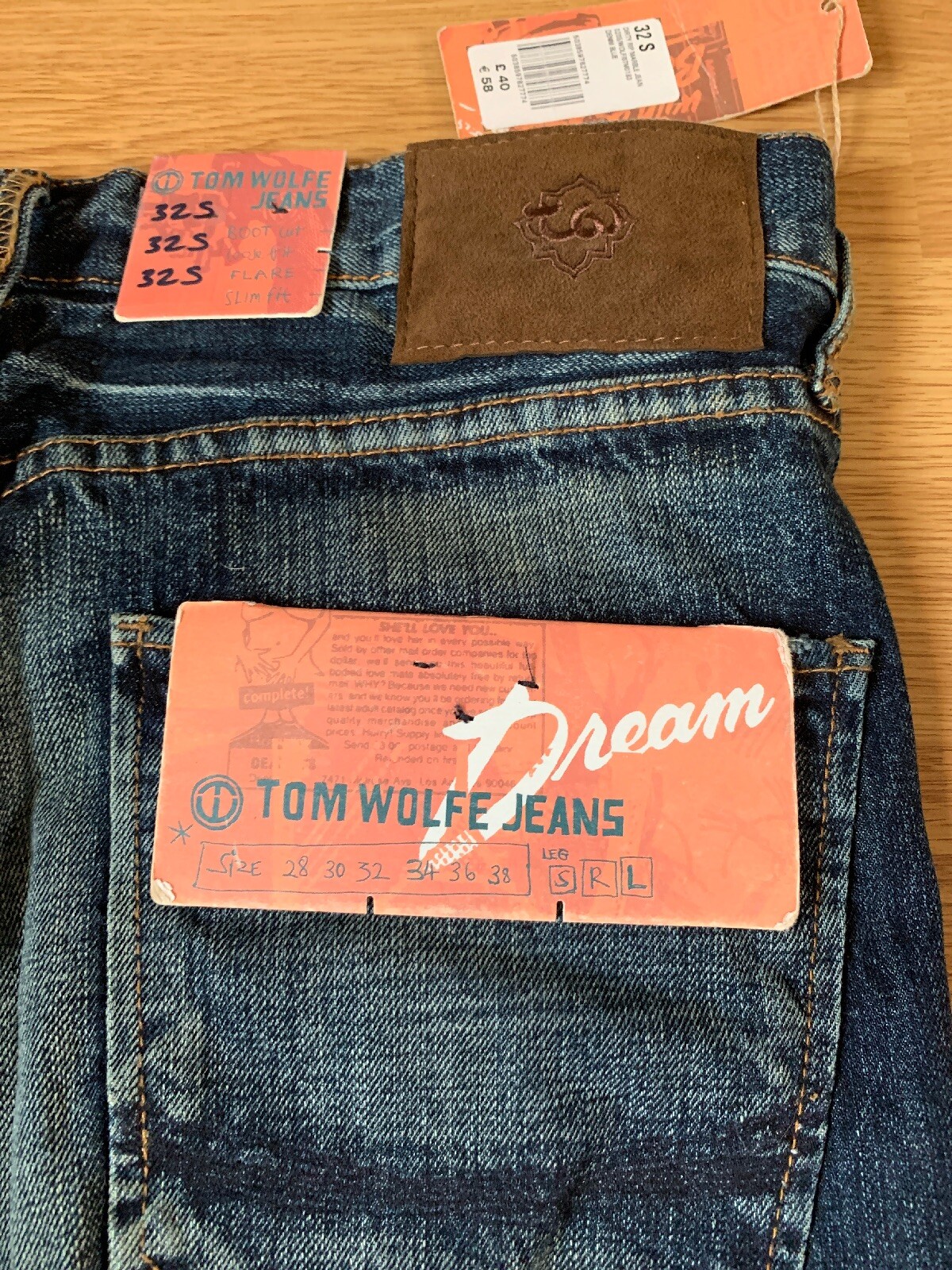 tom wolfe jeans W32 L32 Brand New 