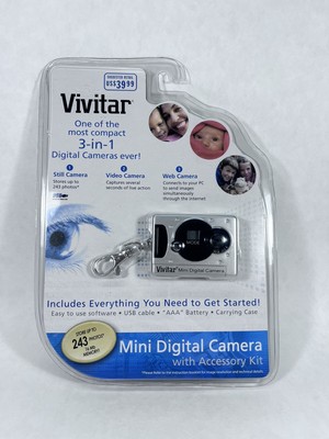 Vivitar Mini 3-in-1 Digital Keychain Camera w/ Accessories 16Mb Black Brand New
