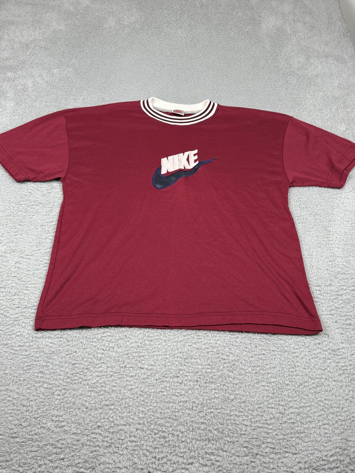Vintage Nike Shirt Mens XL Burgundy Gray Tag Spellout Swoosh