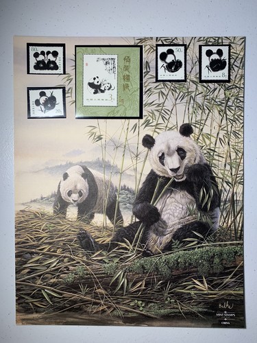 稀少なお品★状態良好　中国 呉作人 大熊猫 パンダ 親子 墨筆 額装　水墨画 稀少なお品☆状態良好 中国 呉作人 大熊猫 パンダ 親子 墨筆