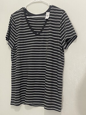GAP Women s Favorite Tee Grey & White Stripe Soft Jersey Size XLarge NWT