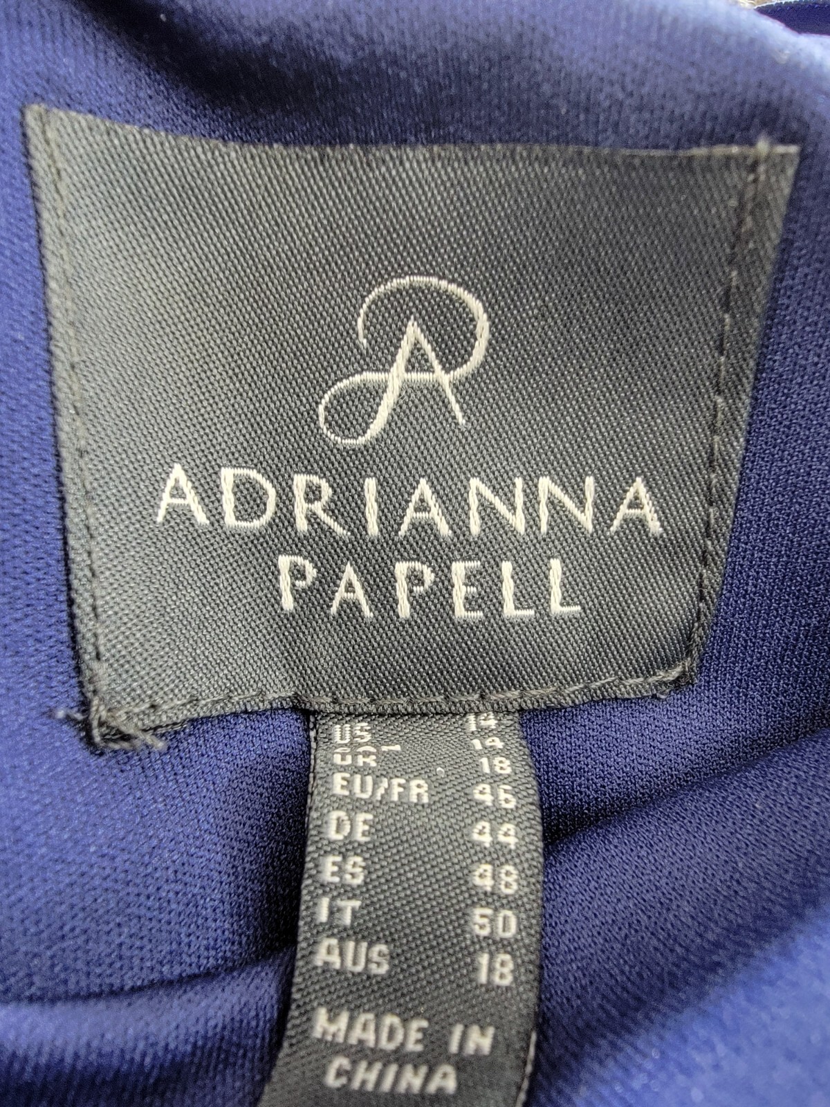 Adrianna Papell Ruffled Embroidered Mermaid Gown Women's 14 Navy 3D Floral Zip - Picture 8 of 17
