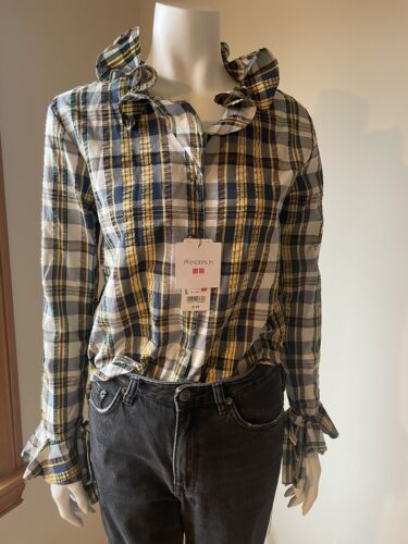 JW Anderson X Uniqlo Size S Ruffle Check Plaid Green Button JW Anderson X Uniqlo Size S Ruffle Check Plaid Green Button