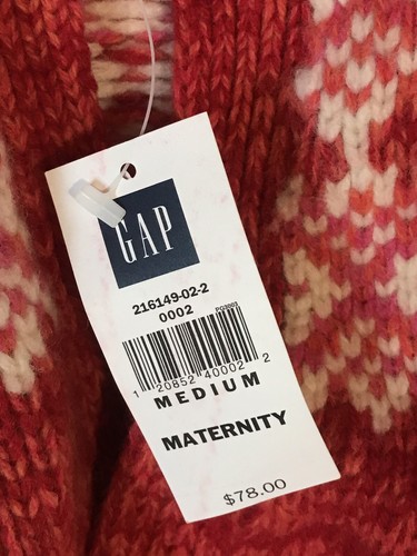 Gap Maternity Coat women Size Medium Knit Jacket Red Pink White Fair Isle Stripe