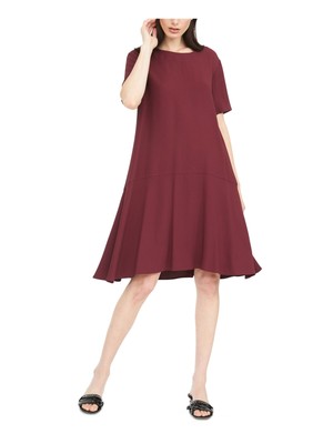 

MAXMARA Женское бордовое вечернее платье до колена с короткими рукавами + расклешенное платье, Burgundy