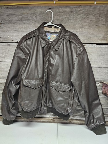 Vintage Mens Durkee's Express Leather Bomber Flight Jacket Brown Cowhide Mens LG