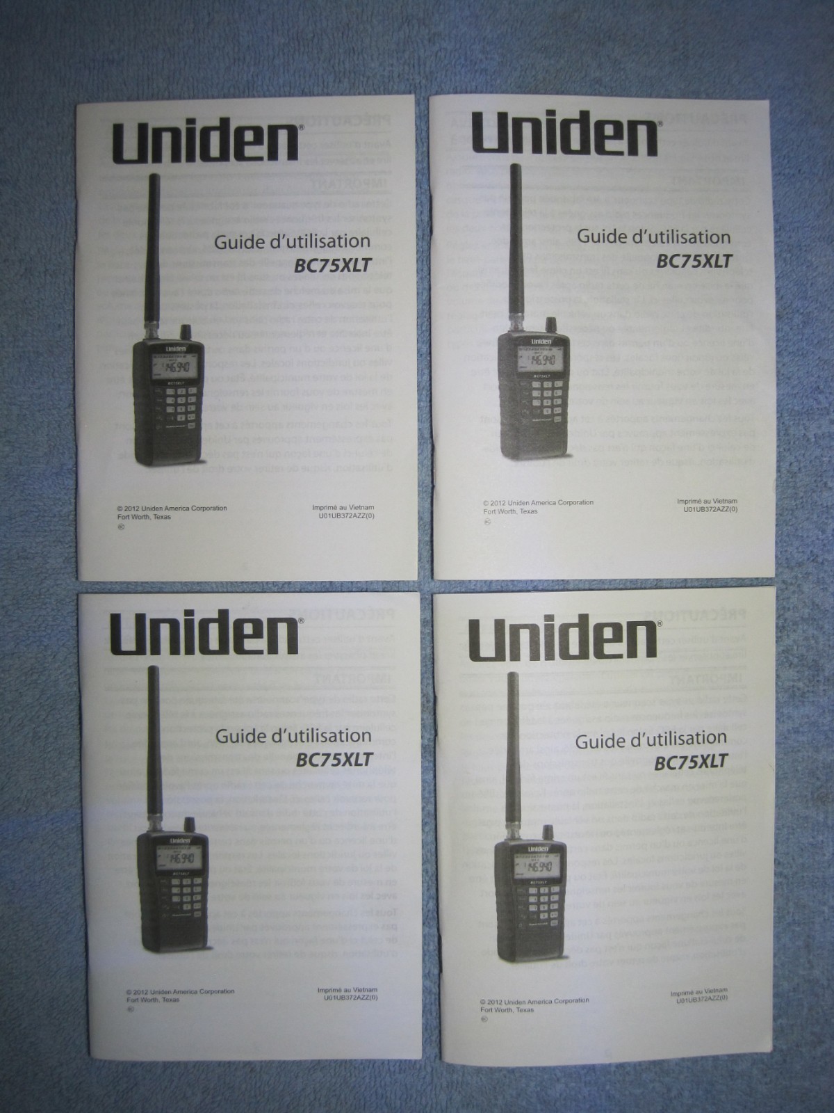 UNIDEN BC75XLT FRENCH OWNERS MANUAL / GUIDE D'UTILISATION  (QTY 4)