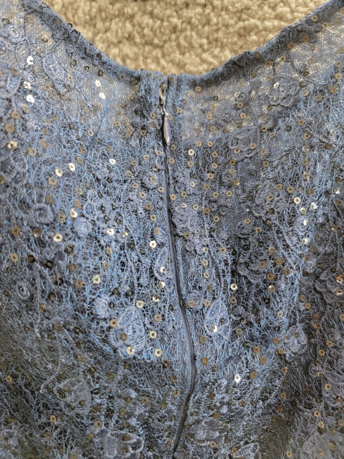 Adrianna Papell Sequin Guipure Lace Sheath Dress Women's 20W Navy Boat Neck~ - Picture 12 of 17