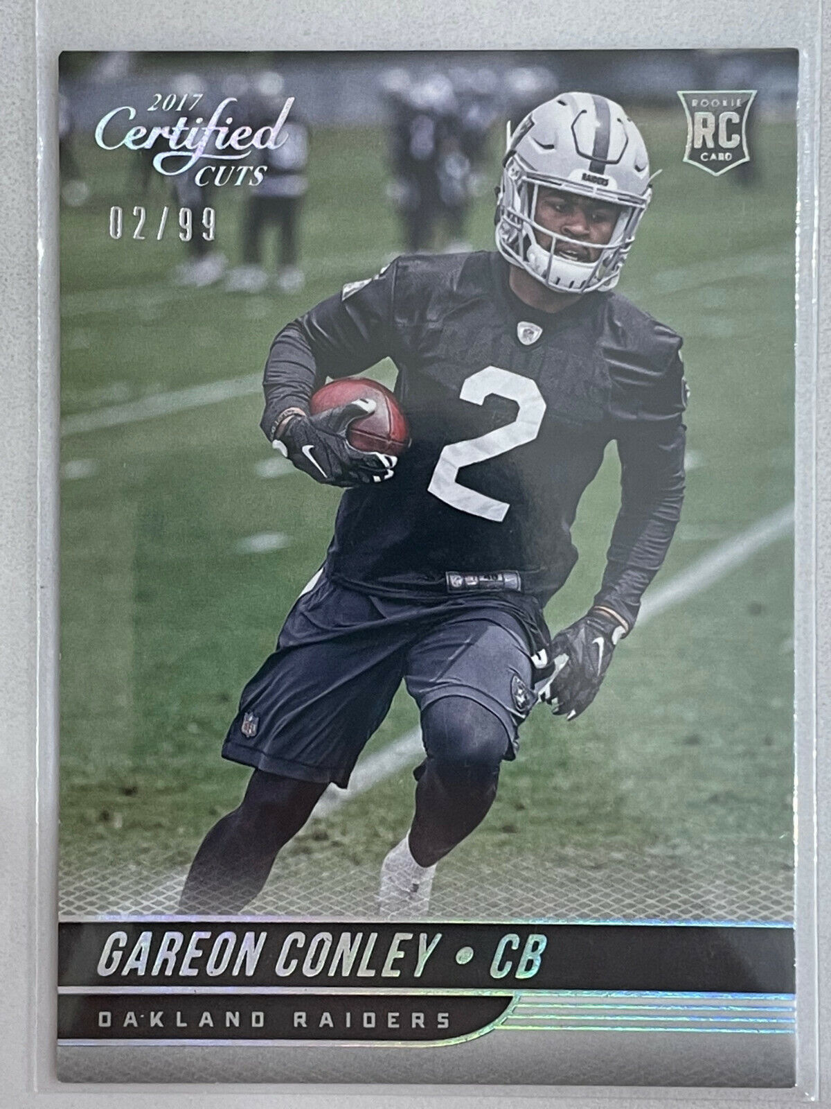 2017 Gareon Conley Panini Donruss Certified Cuts Silver Rookie Card 02/99 . rookie card picture